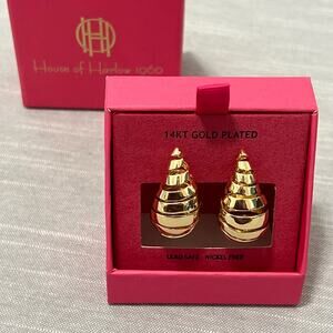 New House of Harlow 1960 14K Gold Plated Spiral Teardrop Stud Earrings